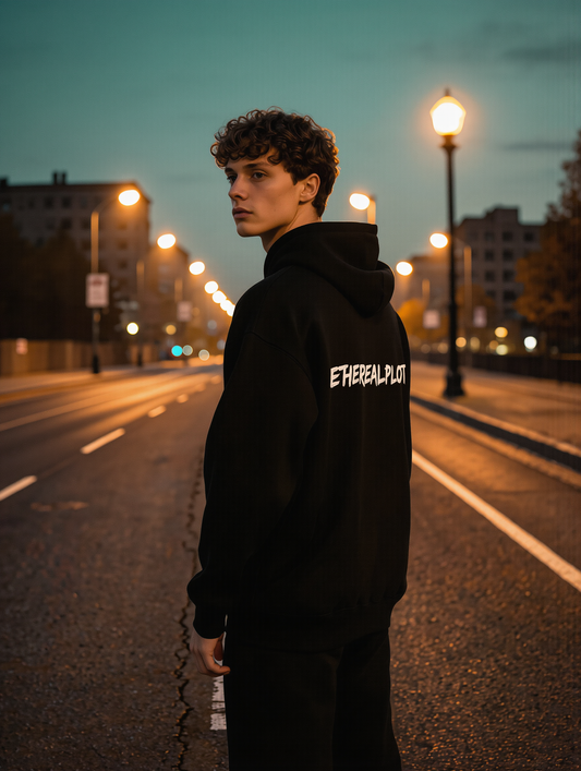 black full zip hoodie oversized minimalist — EtherealPlot
