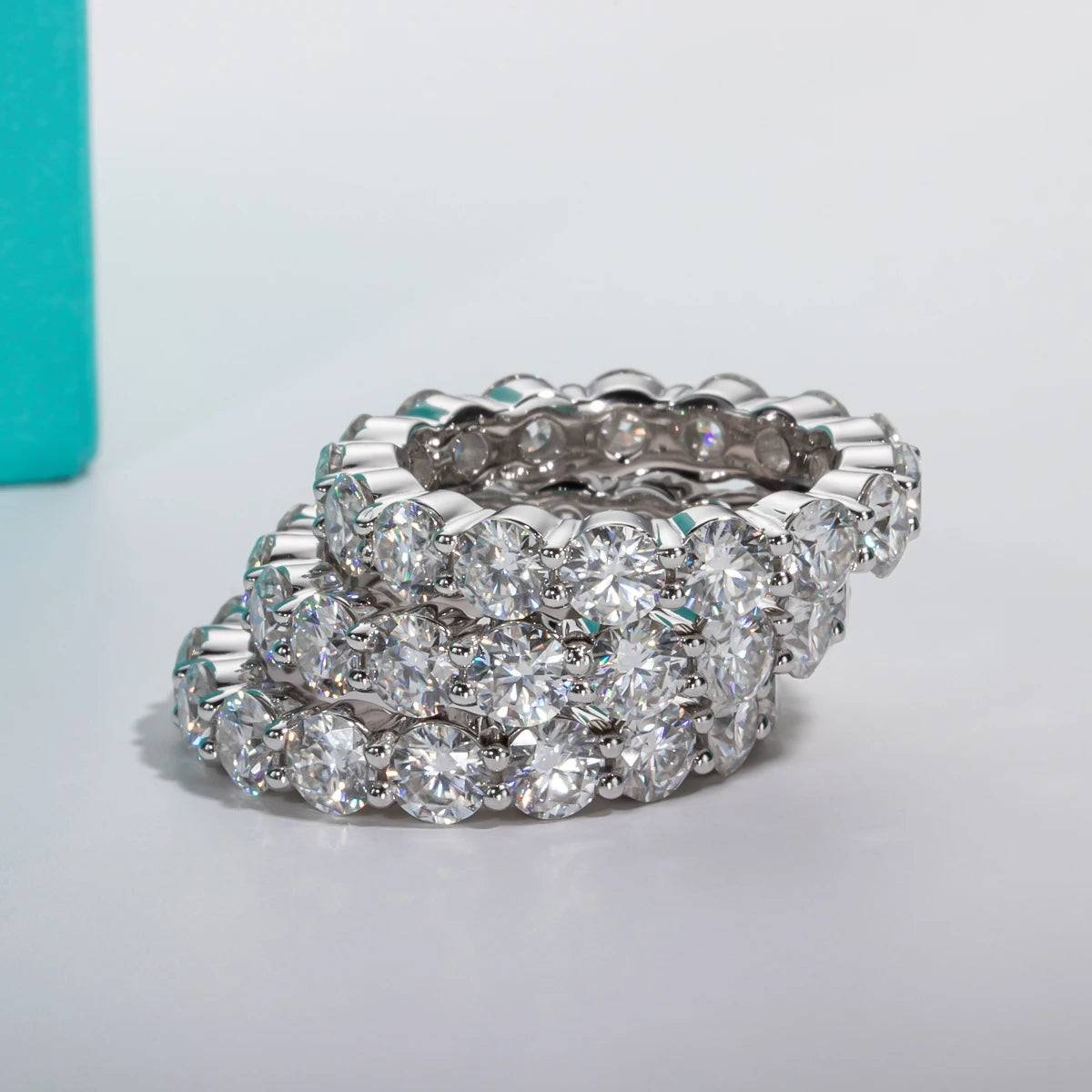 2mm D Color VVS1 Moissanite Eternity Band - 925 Sterling Silver 18K Gold Plated Stackable Wedding Ring