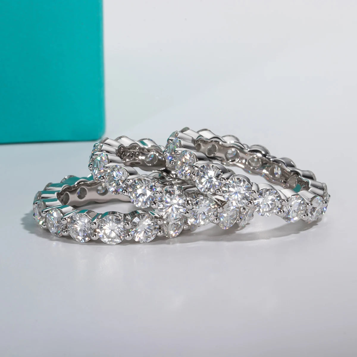 2mm D Color VVS1 Moissanite Eternity Band - 925 Sterling Silver 18K Gold Plated Stackable Wedding Ring