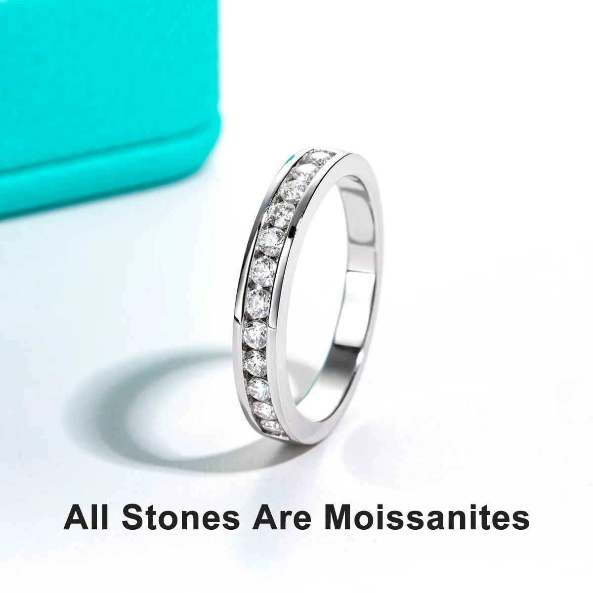 2mm D Color VVS1 Moissanite Eternity Band - 925 Sterling Silver 18K Gold Plated Stackable Wedding Ring