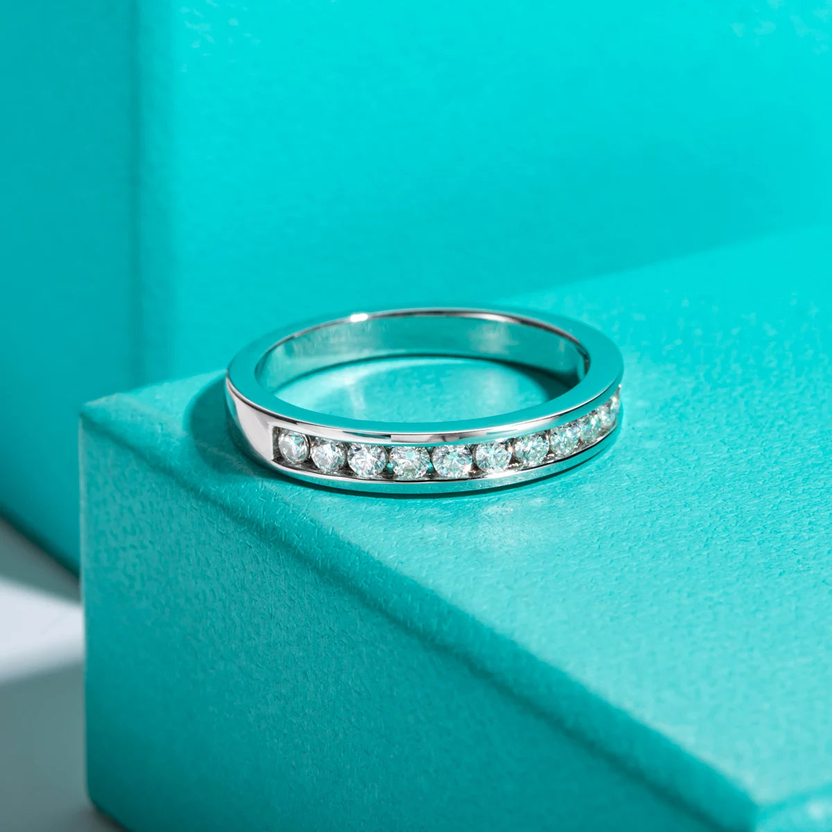 2mm D Color VVS1 Moissanite Eternity Band - 925 Sterling Silver 18K Gold Plated Stackable Wedding Ring