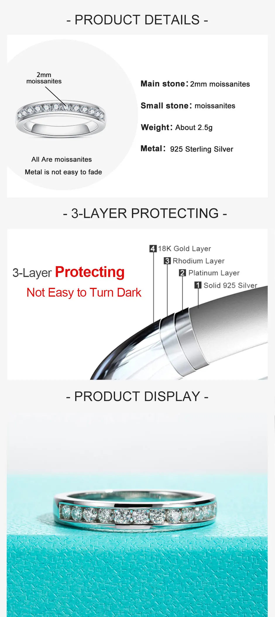 2mm D Color VVS1 Moissanite Eternity Band - 925 Sterling Silver 18K Gold Plated Stackable Wedding Ring