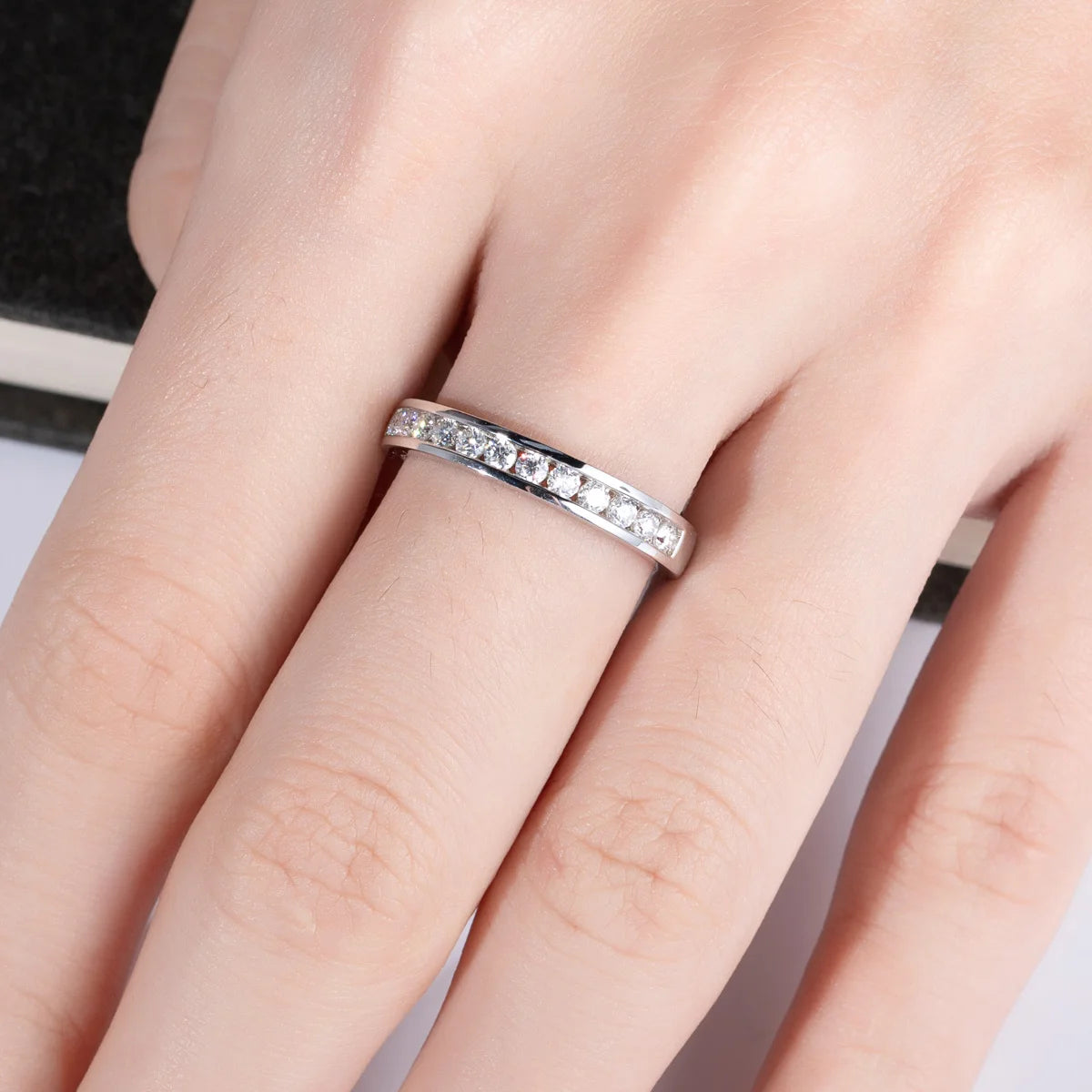 2mm D Color VVS1 Moissanite Eternity Band - 925 Sterling Silver 18K Gold Plated Stackable Wedding Ring