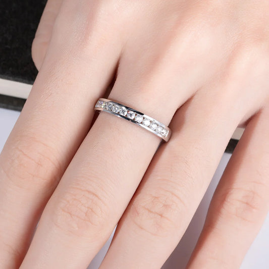 2mm D Color VVS1 Moissanite Eternity Band - 925 Sterling Silver 18K Gold Plated Stackable Wedding Ring